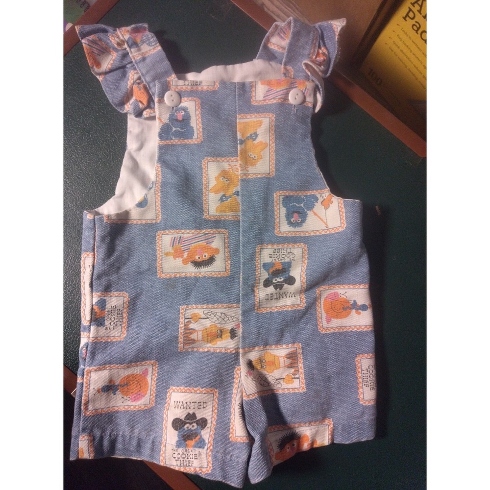 Vtg 70s JCPenney Toddle Time Sesame Street Cookie Monster Shortalls Romper 2T